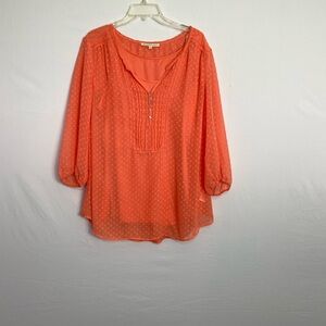 Daniel Rainn Orange Blouse with 3/4 Sleeves and Mandarin Collar